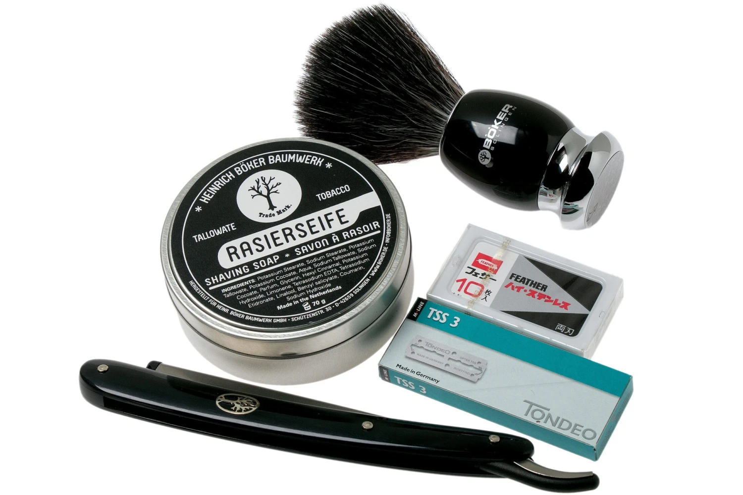 Böker Barberette Black 140901SET Set De Regalo, Navaja De Afeitar Shavette 3 Böker Barberette Black 140901SET Set De Regalo, Navaja De Afeitar Shavette