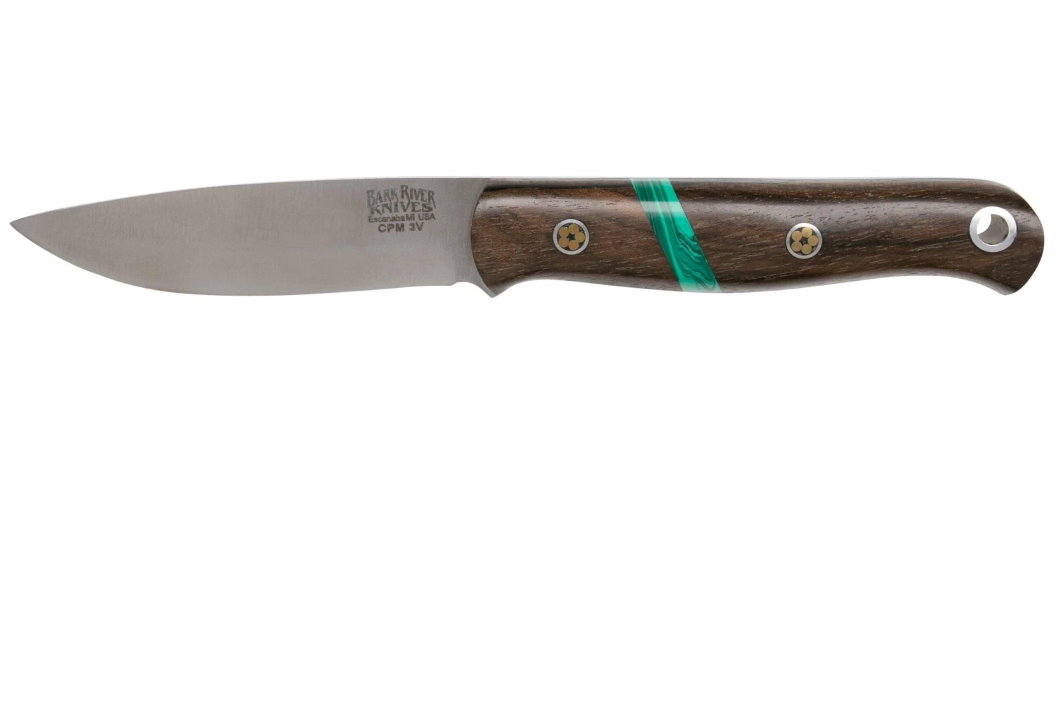 Bark River Ultra-Lite Bushcrafter CPM 3V Zericote, Jade Malachite Spacer, Black Liners, Mosaic Pins 3 Bark River Ultra-Lite Bushcrafter CPM 3V Zericote, Jade Malachite Spacer, Black Liners, Mosaic Pins