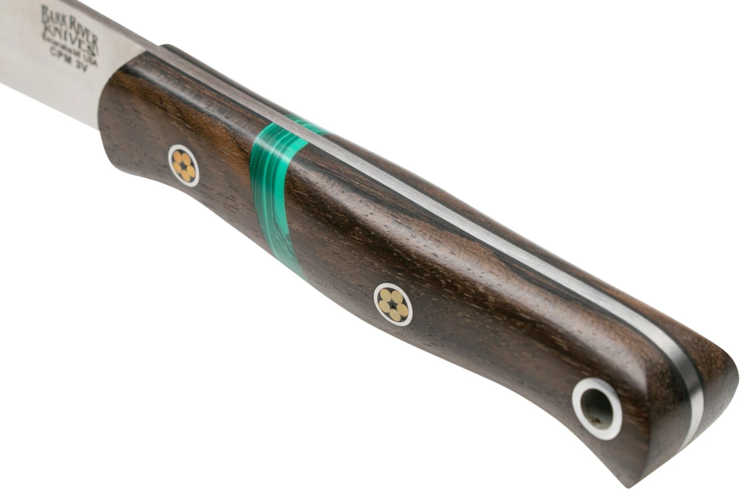 Bark River Ultra-Lite Bushcrafter CPM 3V Zericote, Jade Malachite Spacer, Black Liners, Mosaic Pins 8 Bark River Ultra-Lite Bushcrafter CPM 3V Zericote, Jade Malachite Spacer, Black Liners, Mosaic Pins - Imagen 6