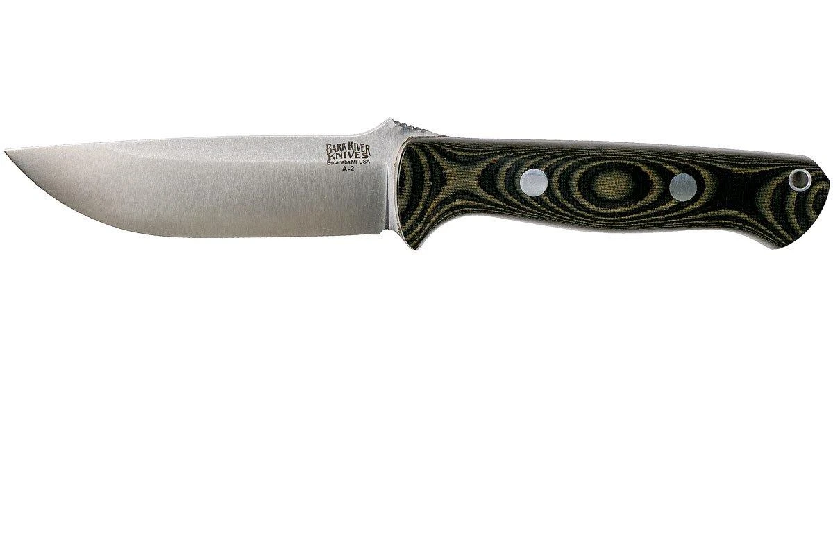 Bark River Bravo 1 A2, Black & Green Linnen Micarta, Funda Marrón 3 Bark River Bravo 1 A2, Black & Green Linnen Micarta, Funda Marrón