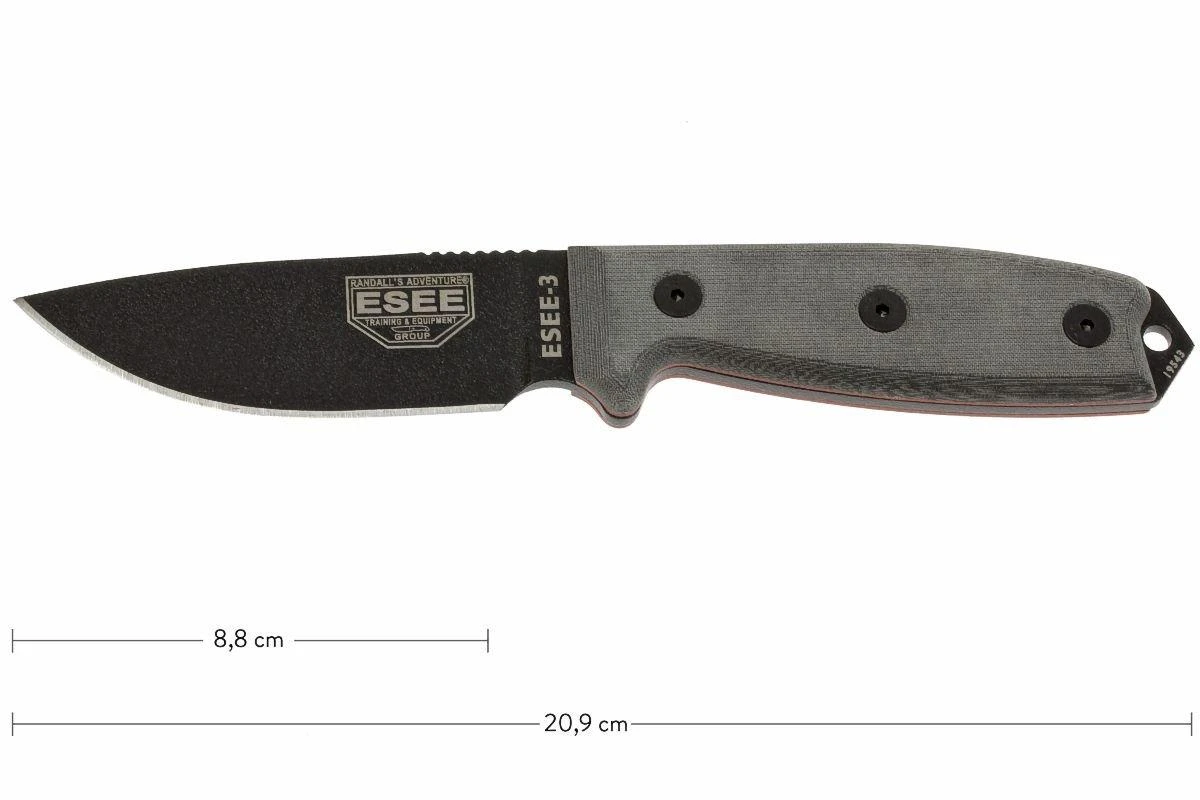 ESEE Model 3 Black Blade, Grey Handle 3P-MB-B Con Funda + Clip Y MOLLE-back 3 ESEE Model 3 Black Blade, Grey Handle 3P-MB-B Con Funda + Clip Y MOLLE-back