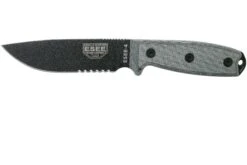 ESEE Model 4 Cuchilla Dentada, Mango Gris 4S-MB-B Con Funda Negra + Clip En MOLLE-back