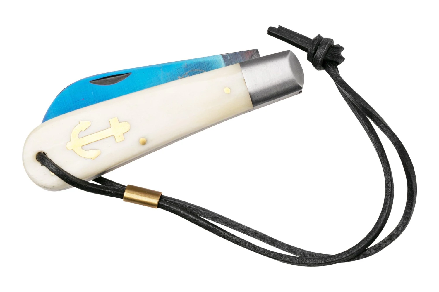 Otter Anchor Knife SET 173 KN Large Blued Carbon, Bone, Brass Anchor, Leather Strap Navaja 9 Otter Anchor Knife SET 173 KN Large Blued Carbon, Bone, Brass Anchor, Leather Strap Navaja - Imagen 7