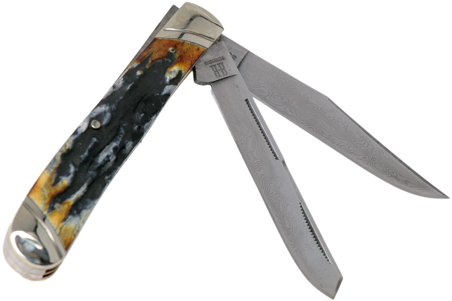 Rough Ryder Trapper Cinnamon Stag RR2155 Damascus Navaja Slipjoint 4 Rough Ryder Trapper Cinnamon Stag RR2155 Damascus Navaja Slipjoint - Imagen 2